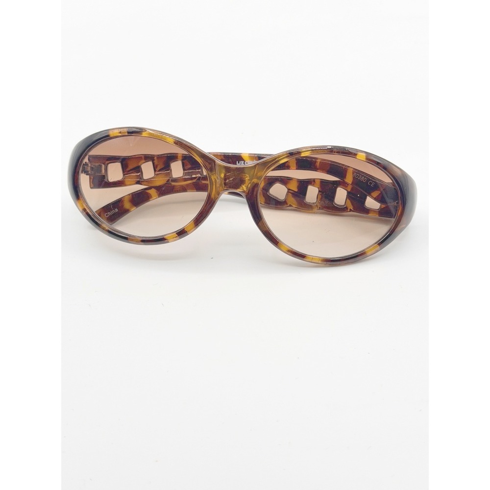 Liz Claiborne 80380 CE Tortoise Brown Oval Sunglasses Chain Link Cutout Temples